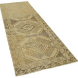 1960s Handmade Unique Oriental Beige Carpet 103 cm x 292 cm