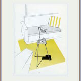 Kitsch art print from the 1950s/60s, modern décor. Wrought iron table.