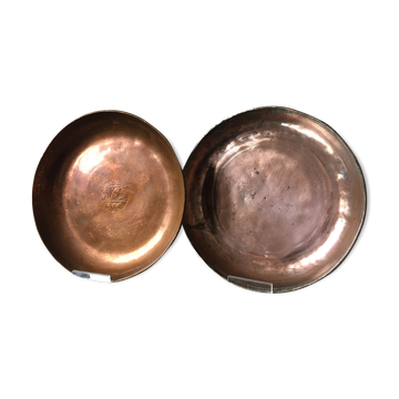 2 ottoman antique  plates bowls copper tin coated