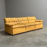 Yellow leather lounge sofa by Laauser, 1970s