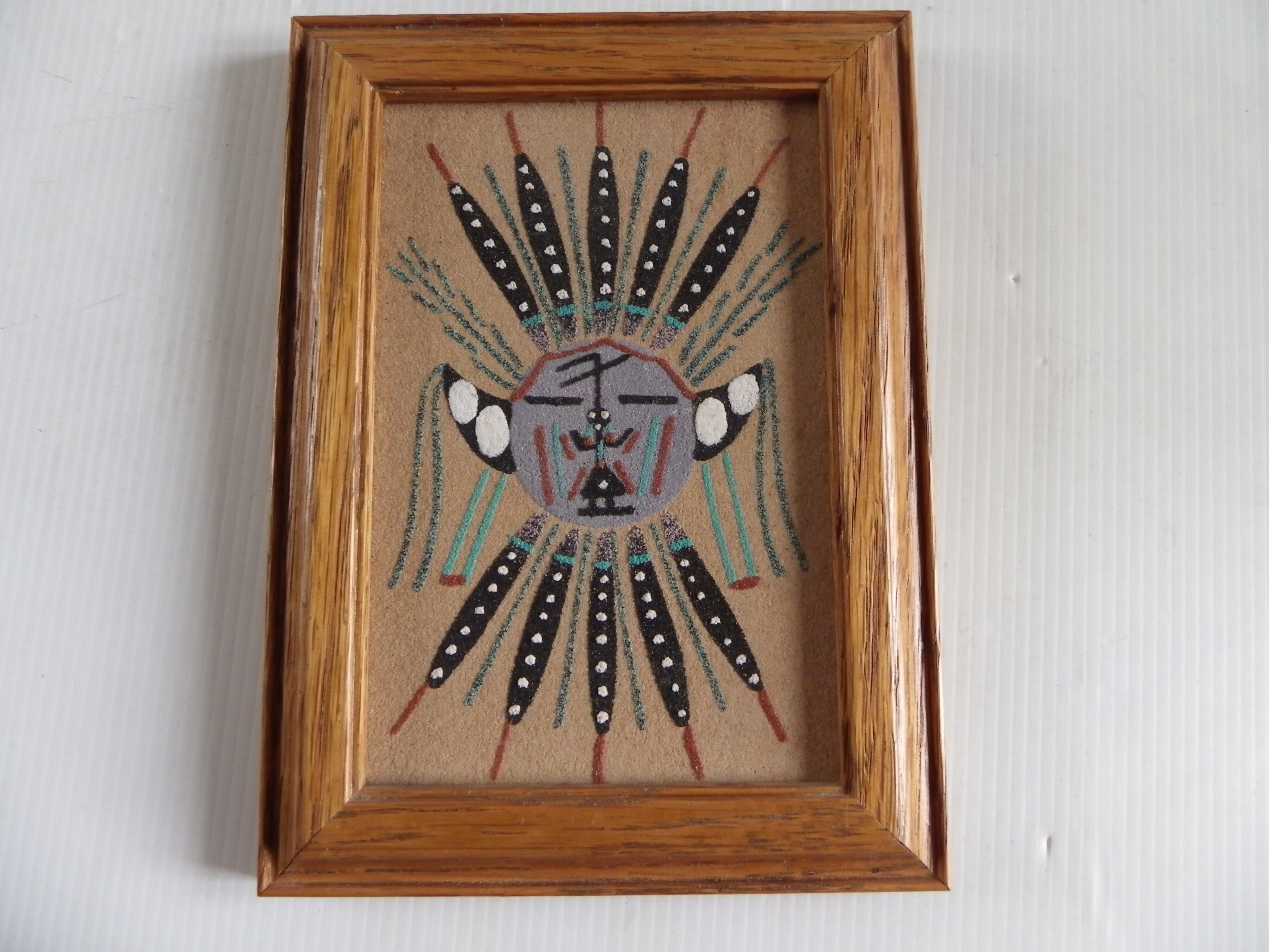 Peinture au sable Navajo vintage dans cadre bois