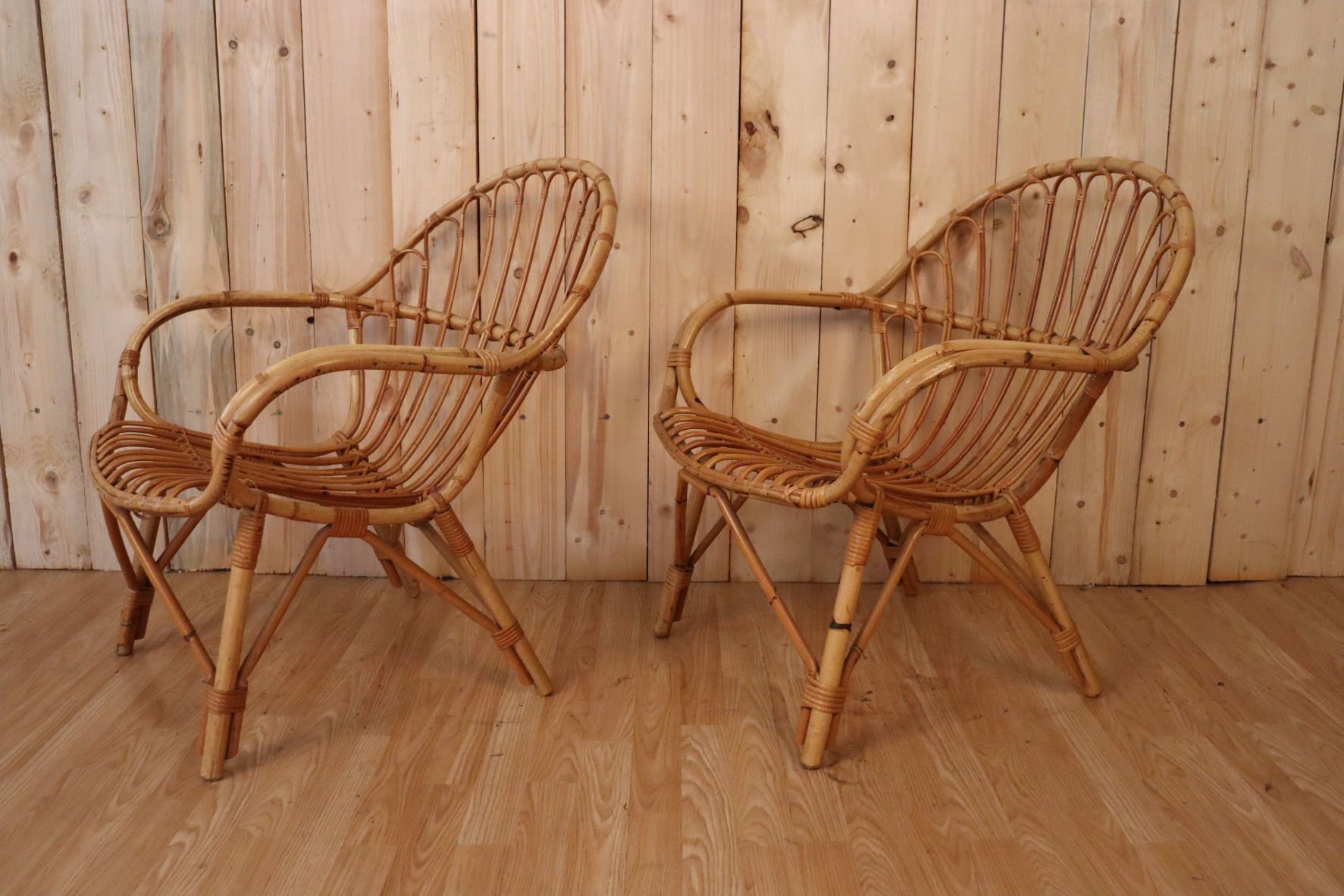 Pair rattan armchairs