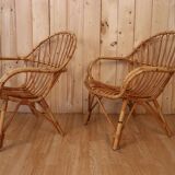 Pair rattan armchairs
