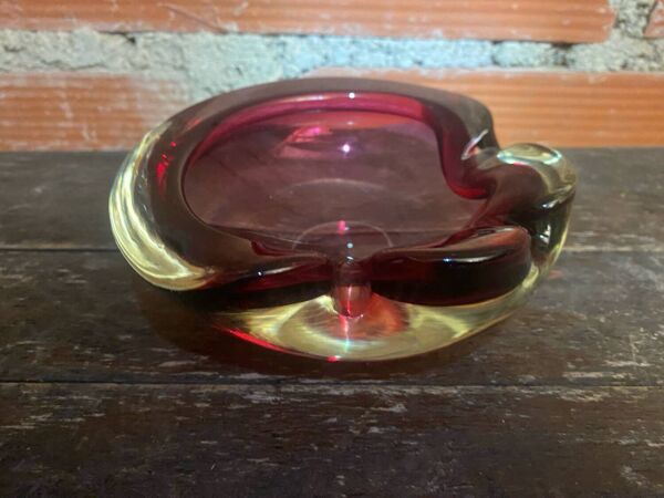 Cendrier ancien murano sommerso verre rose made in italy vintage