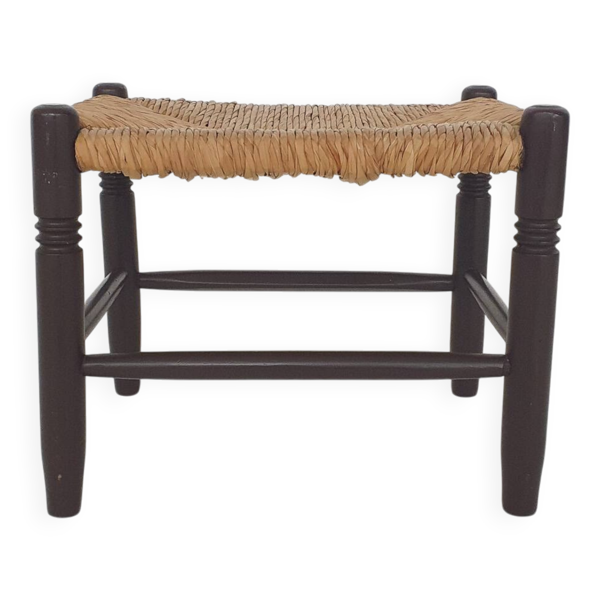 Vintage rattan and wooden stool, France, 1960's