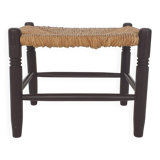 Vintage rattan and wooden stool, France, 1960's