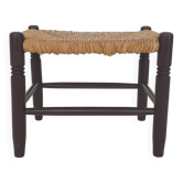 Tabouret en rotin et bois, France, années 1960