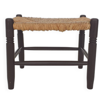 Vintage rattan and wooden stool, France, 1960's