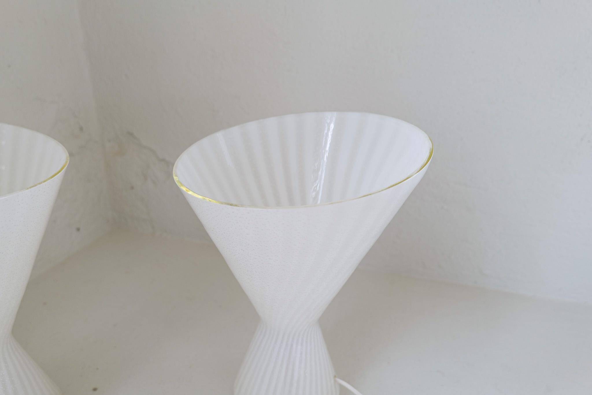 Pair of large classic white Murano table lamps from Italy, 1970s.