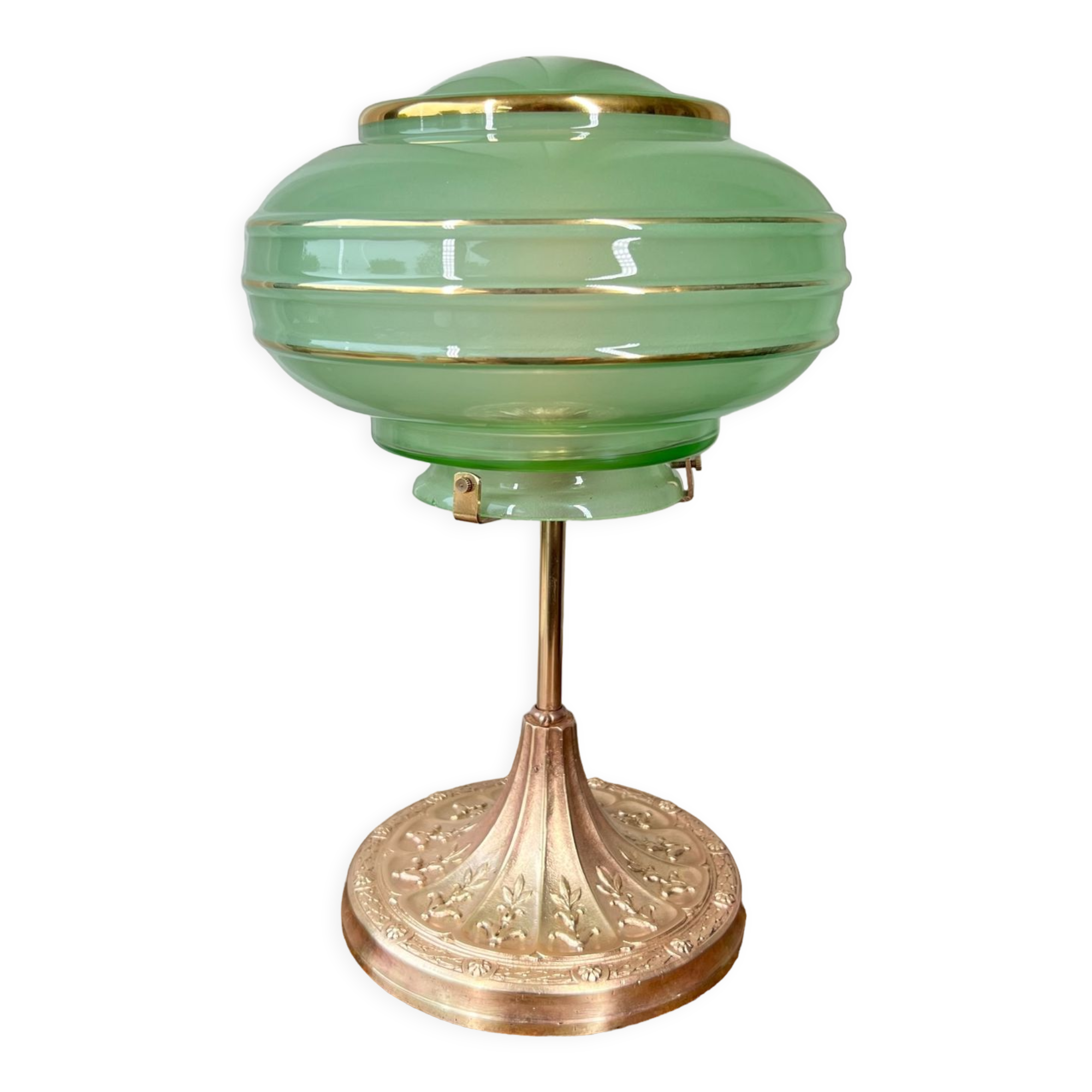 Art deco globe lamp and bronze foot