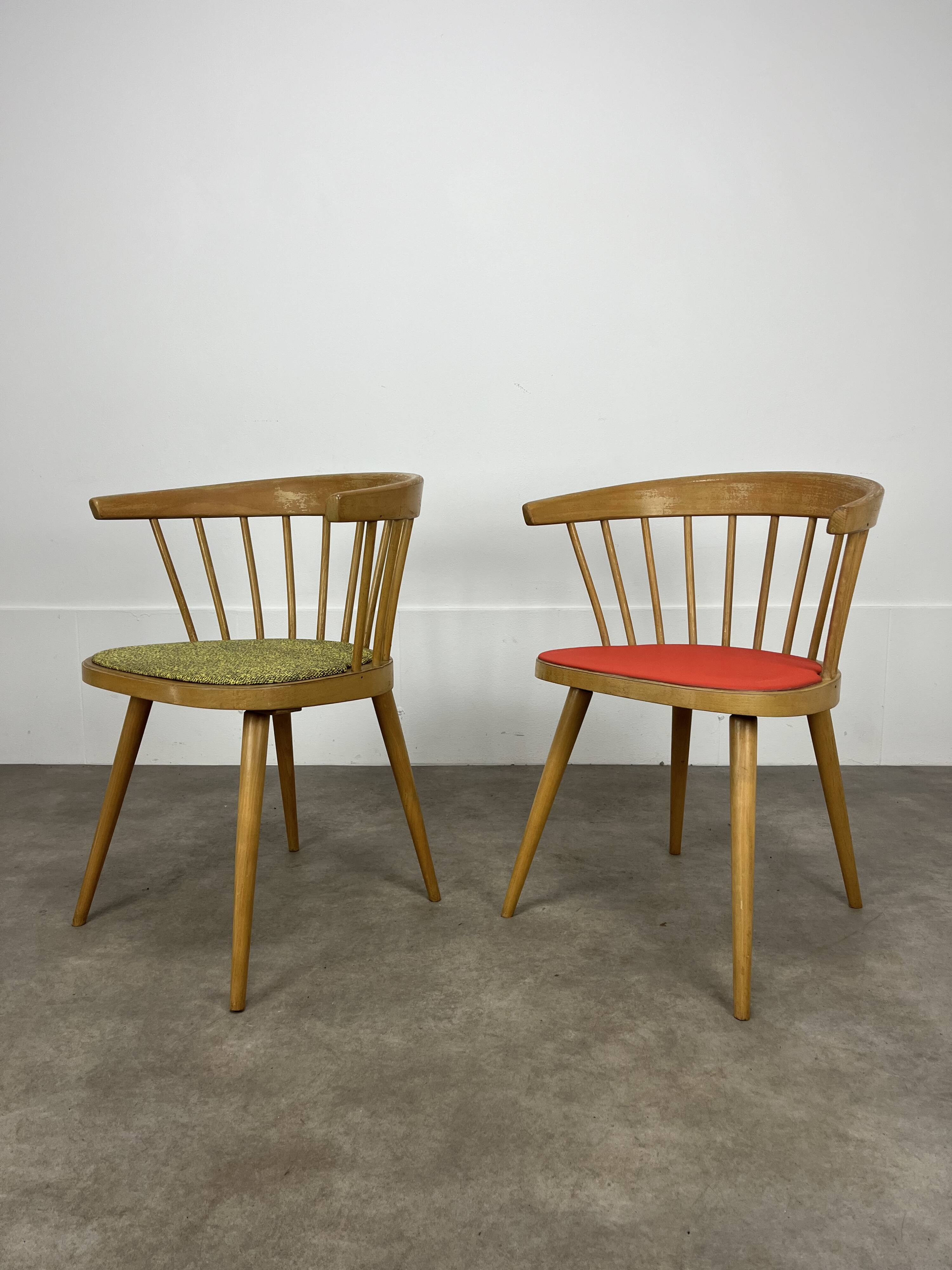 Pair of Baumann 740 office chairs, slatted models, 1960s
