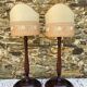 Pair of large retro lamps with wooden column base 72 cm