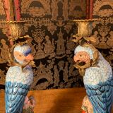Pair of candle holders "Parrots"