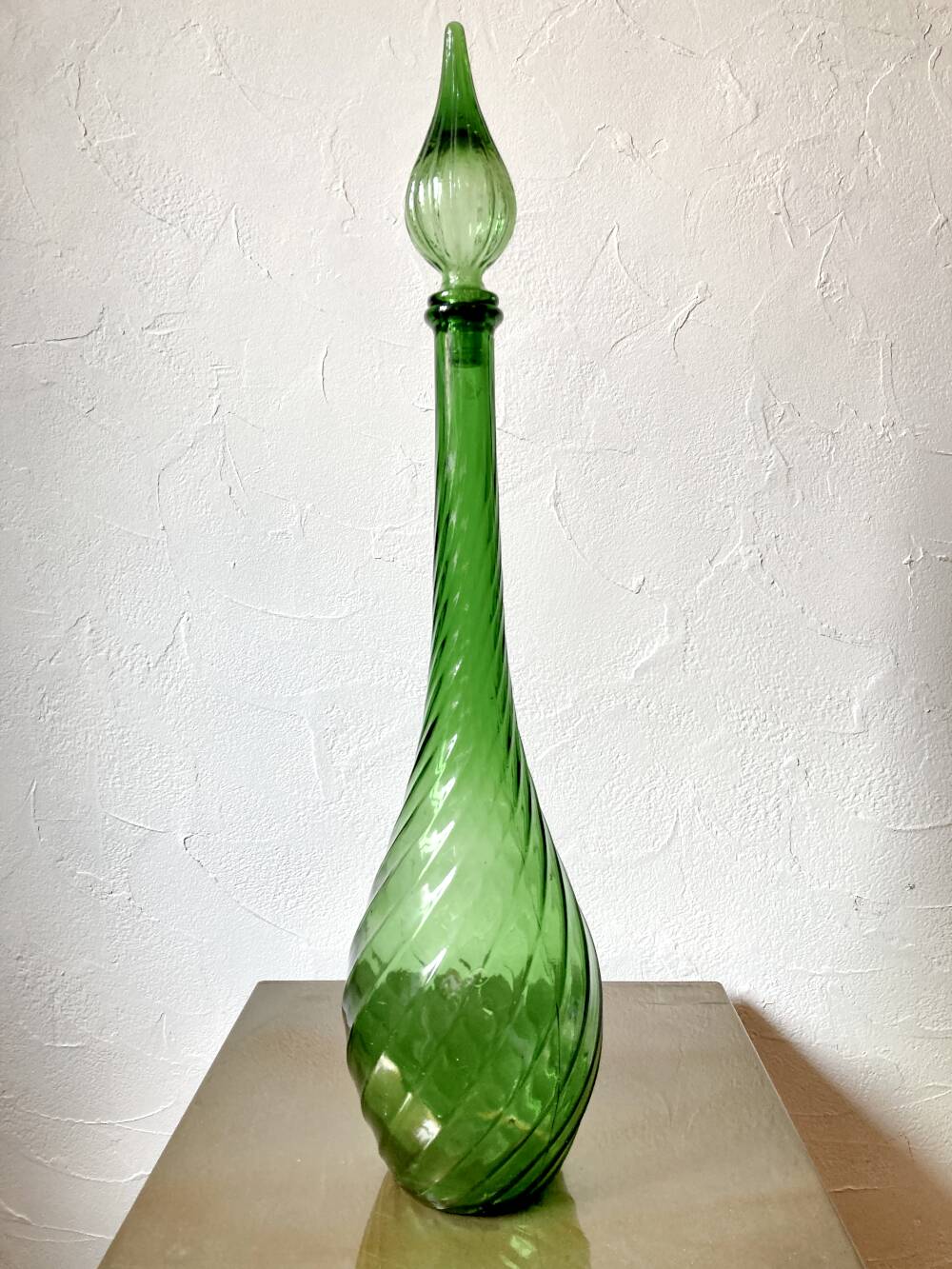 Large green glass bottle / carafe from Empoli, 1960s