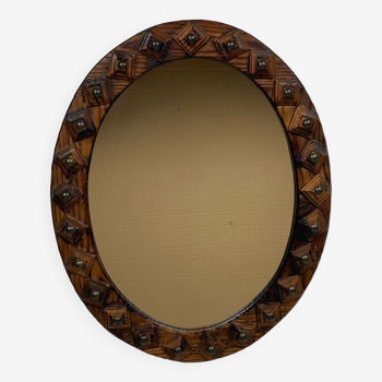 Midcentury brutalist handmade wooden mirror, Belgium 1960s