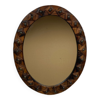 Midcentury brutalist handmade wooden mirror, Belgium 1960s