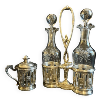 Vinegar oil mustard pot Gallia Christofle early 20th century silver plated metal and crystal