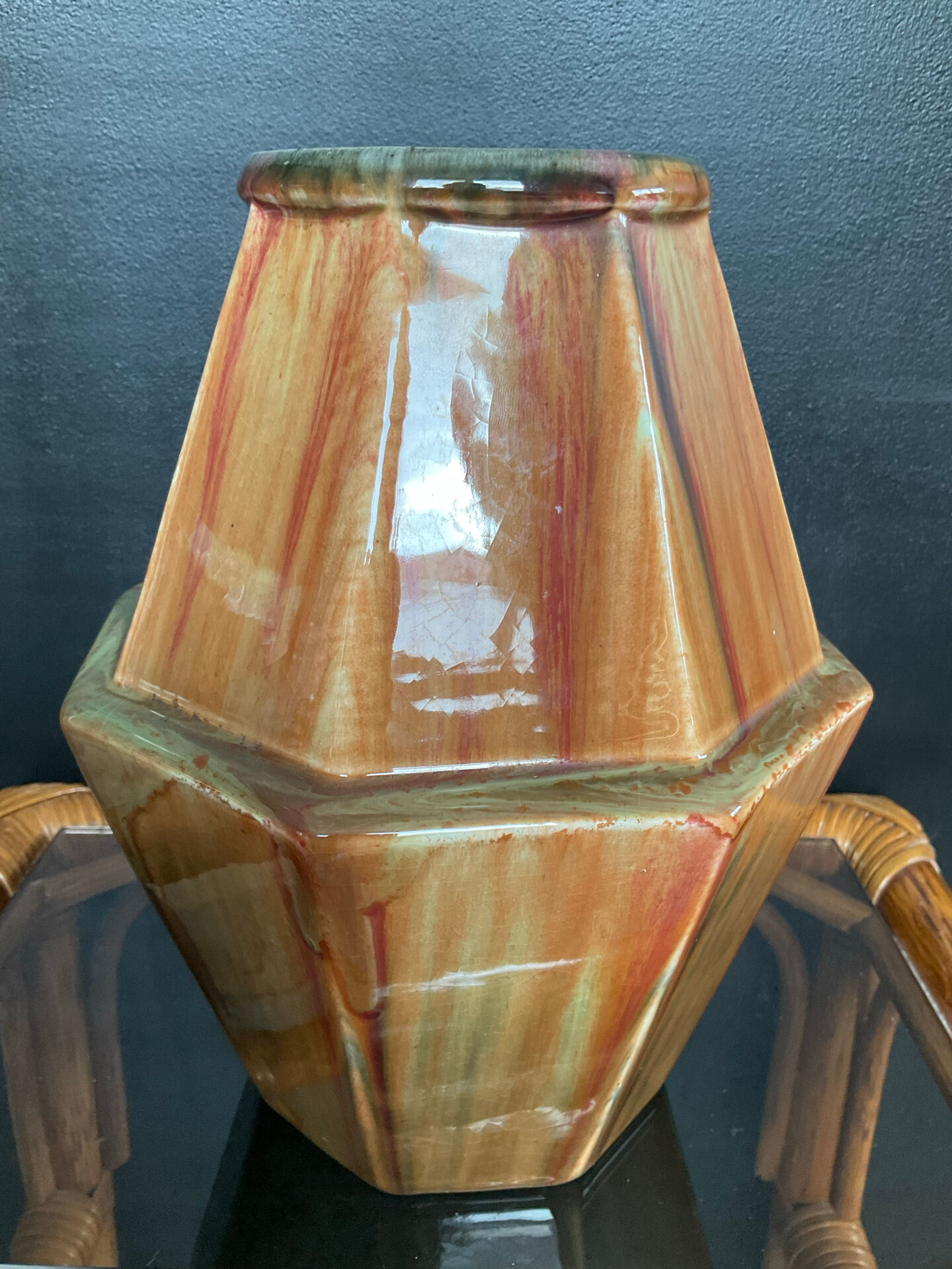 Vase Art Déco octogonal en grès émaillé