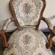 Pair of Louis XV style armchairs - In carved and moulded wood with flowers