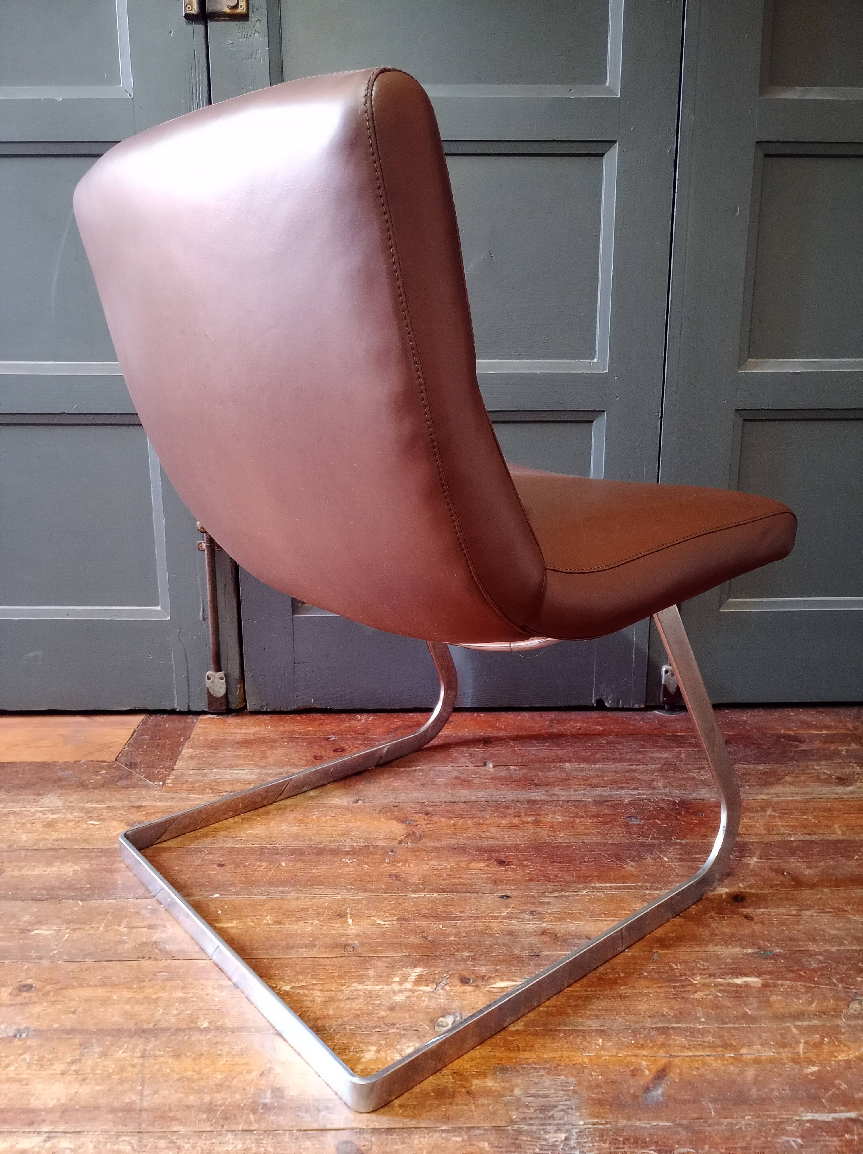 Designer leather and chrome chair 1970