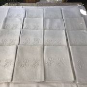 Set of 12 19th century white napkins marked “BL”