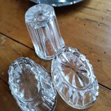 Glass salt and pepper shakers, stainless steel tray