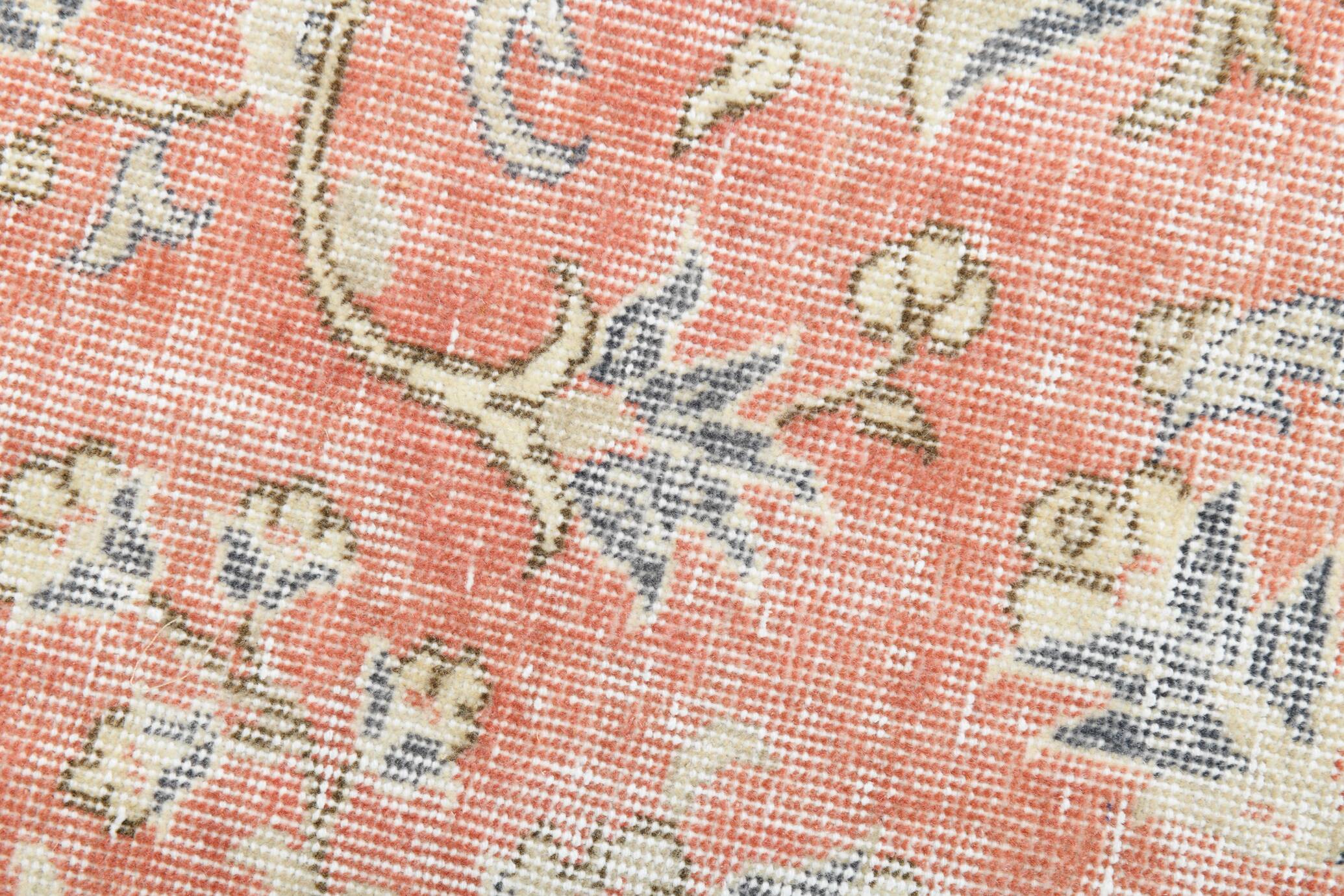 7x11 Salmon Pink & Blue Vintage Persian Rug, Large Floral Rustic Decor