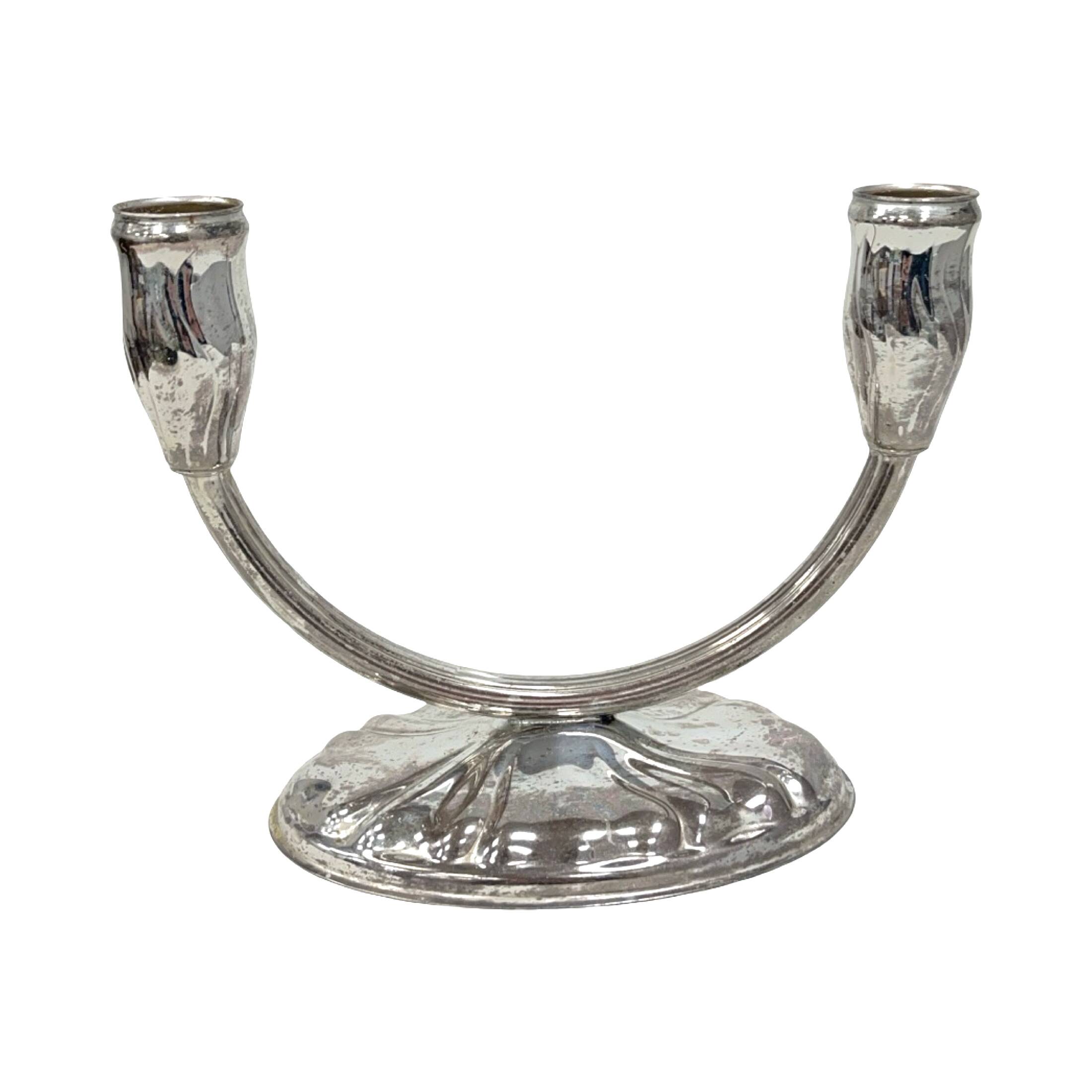 Art Deco two-arm candlestick, silver-plated, 1920s/1930s.