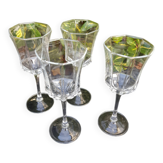 4 large faceted stemmed glasses