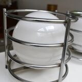 Paire de lampes opaline et chrome années 60-70