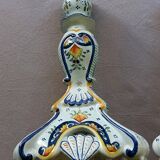 Old pair of candlesticks, earthenware, décor Rouen