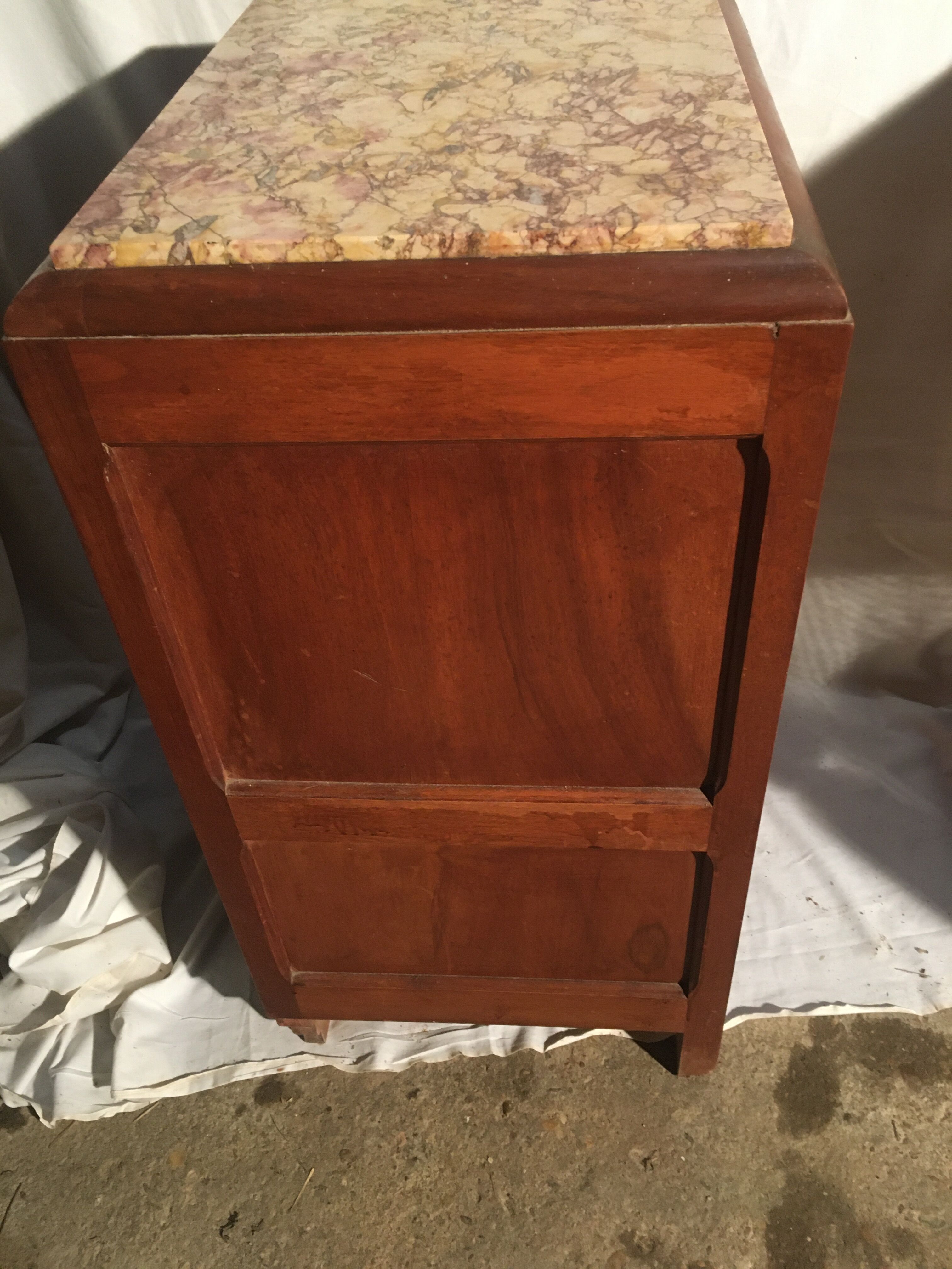 Beech bedside table on marble; 30/40s