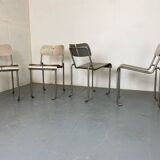 Memphis Architectural Stainless Steel French Dining Chairs, 1980s Set of 4