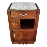 Art Deco bedside table in Niangon wood and green marble