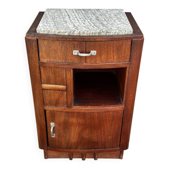 Table de chevet Art-Deco en bois de Niangon et marbre vert