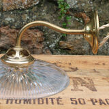 Holophane glass and brass wall light