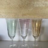 3 iridescent colored champagne glasses