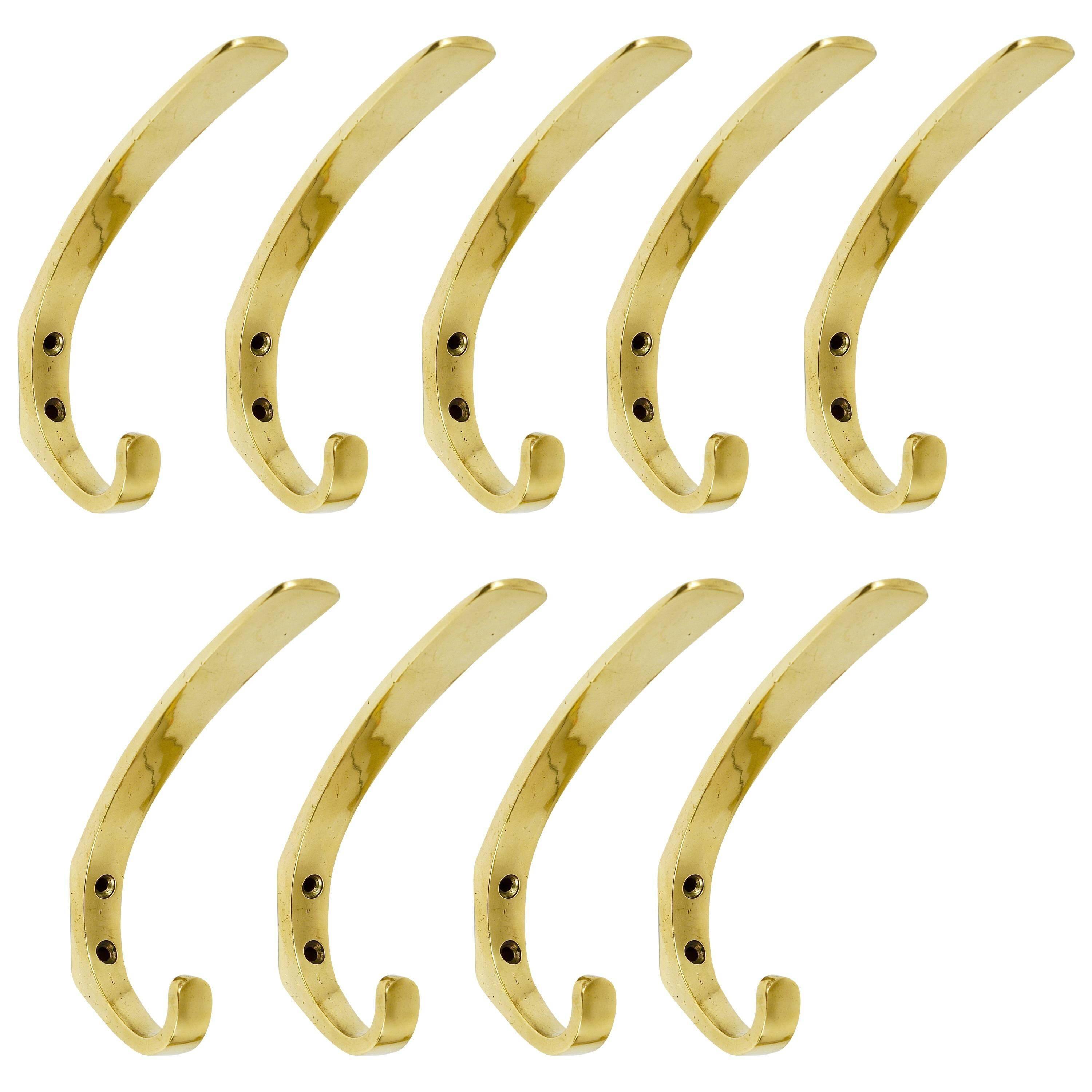 9 vintage brass wall hooks by Herta Baller, Vienna, Austria, 1950s.