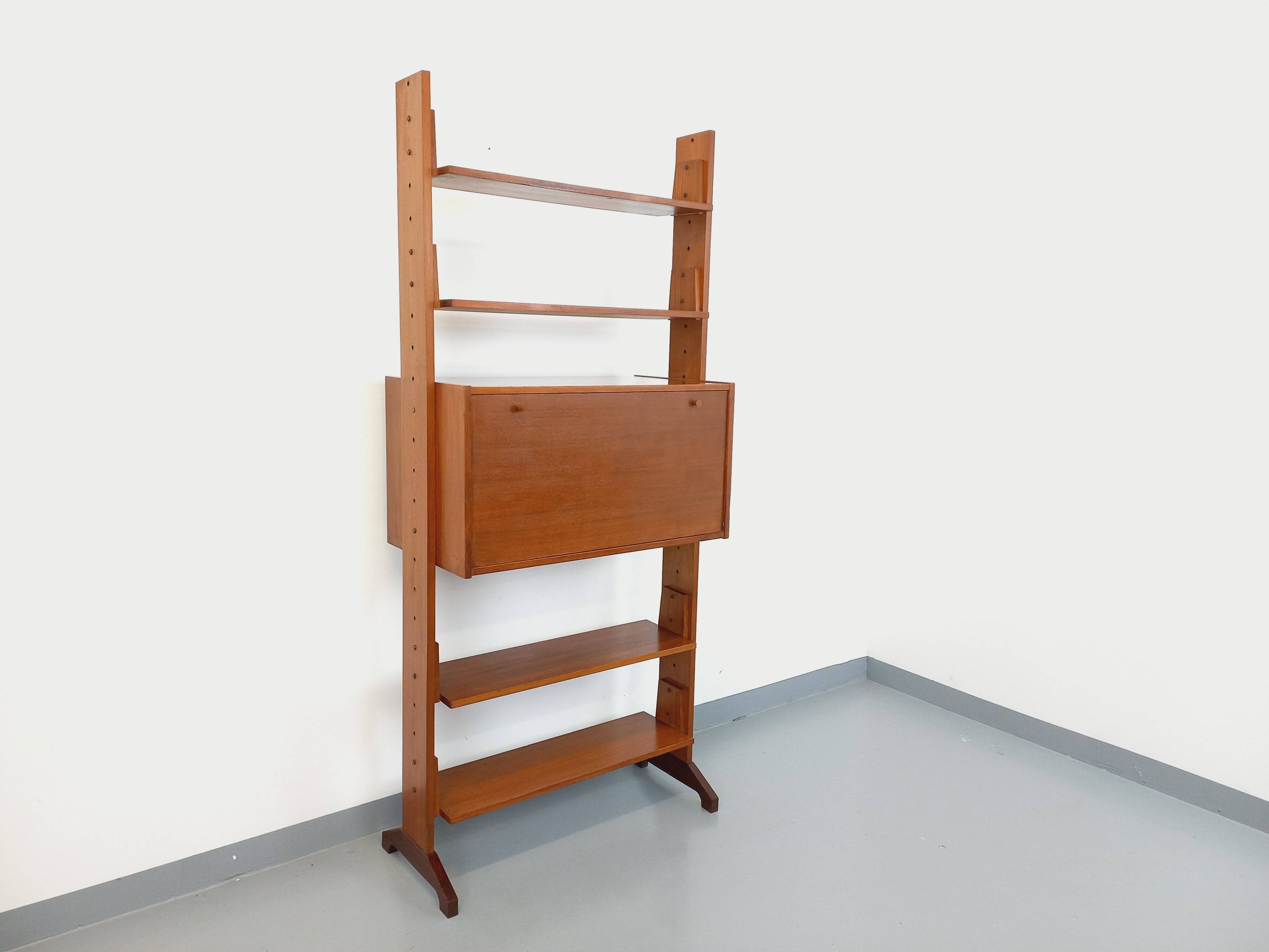 Vintage modular secretary shelf bookcase in teak from the 60s