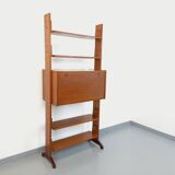 Vintage modular secretary shelf bookcase in teak from the 60s