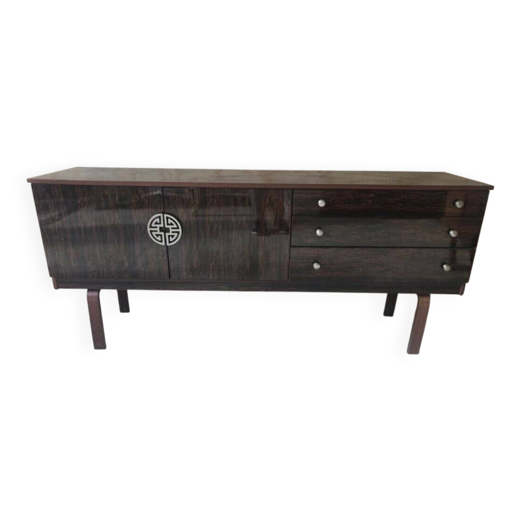 Enfilade palissandre noire Schreiber 1962, 3 tiroirs et armoire, style Mid‑Century