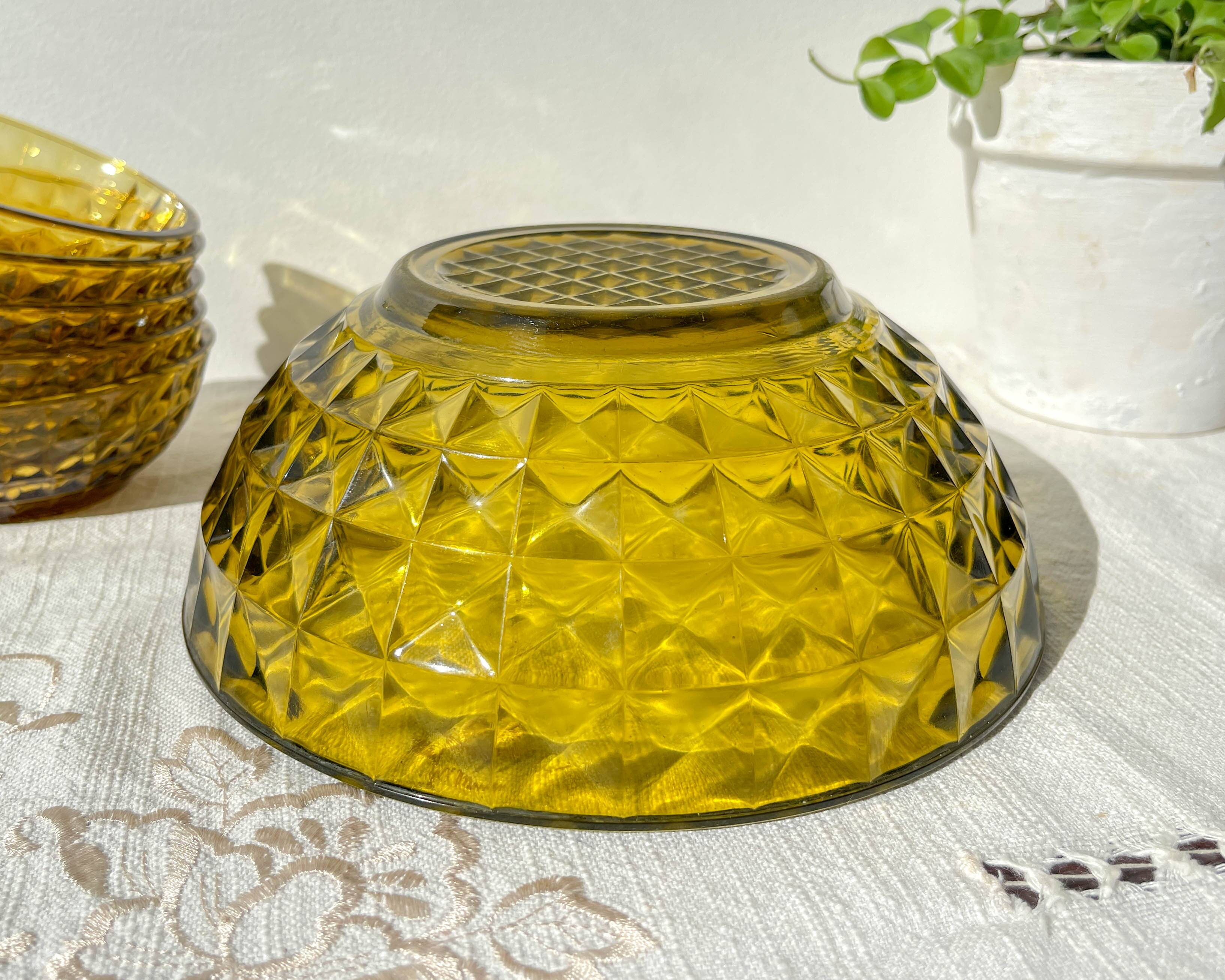 Vintage Amber Glass Dessert Set - 1 Salad Bowl + 5 Matching Bowls