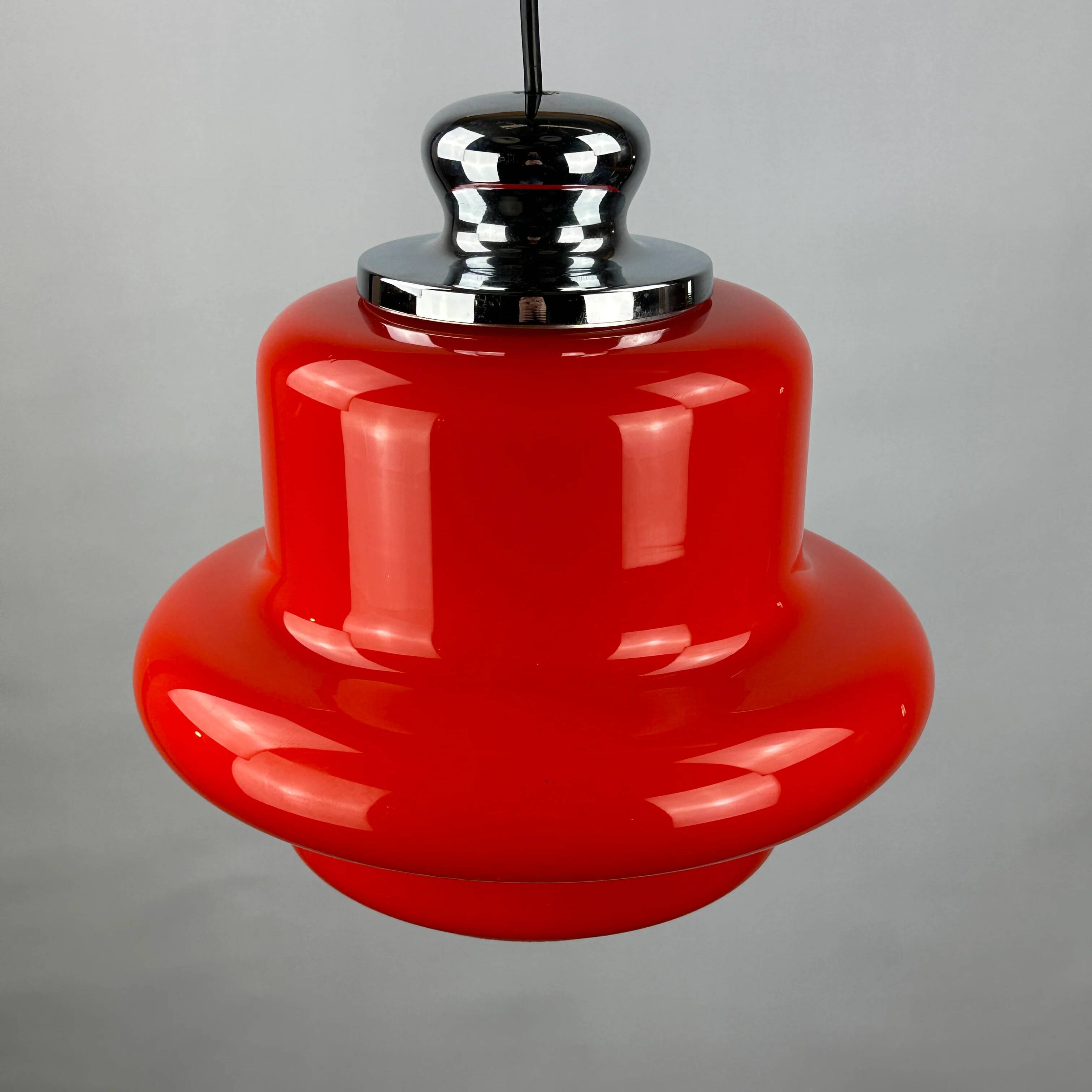 Red opaline glass pendant by Hustadt Leuchten, 1960