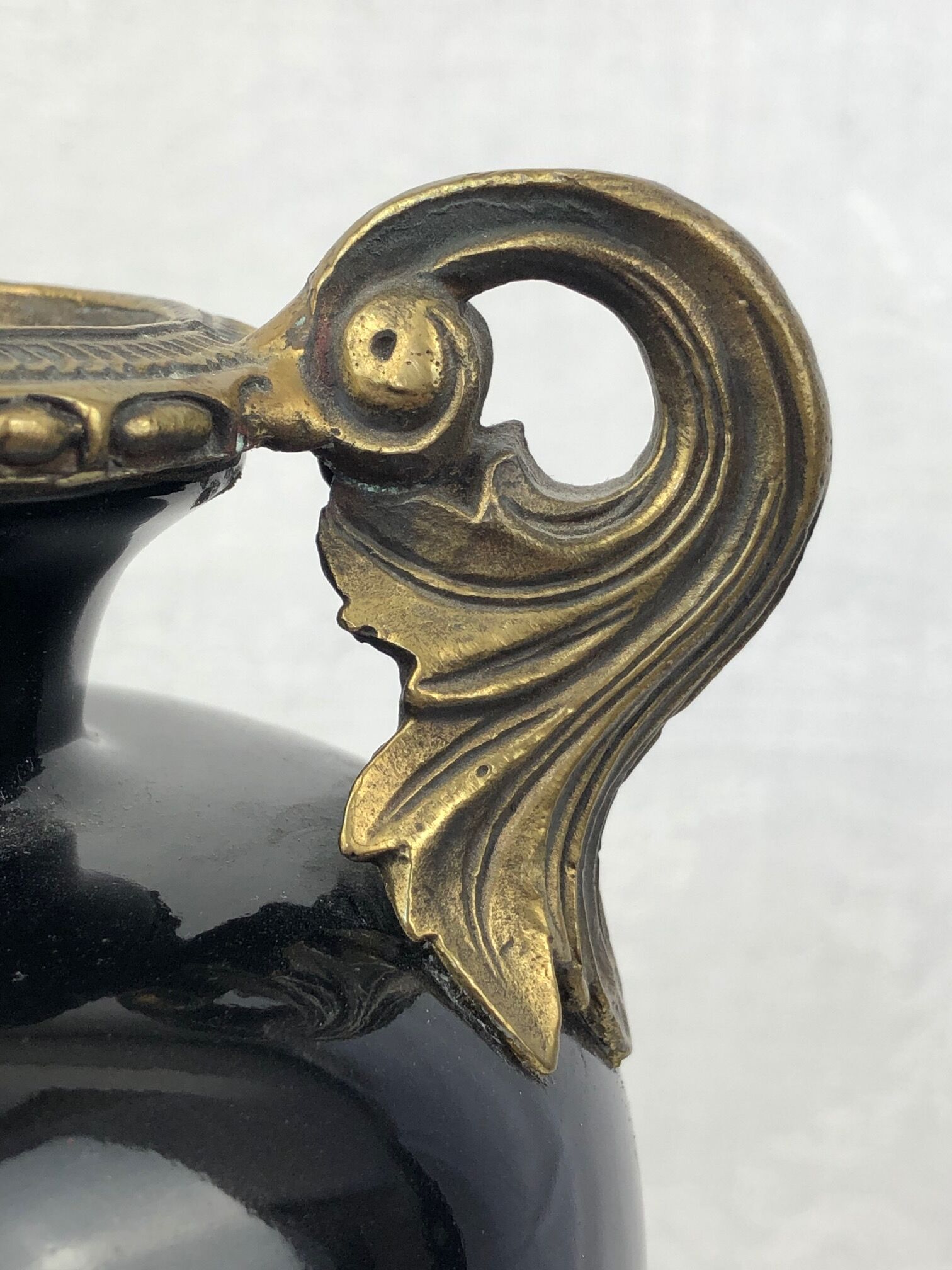 Black porcelain vase mounted on bronze, 20th