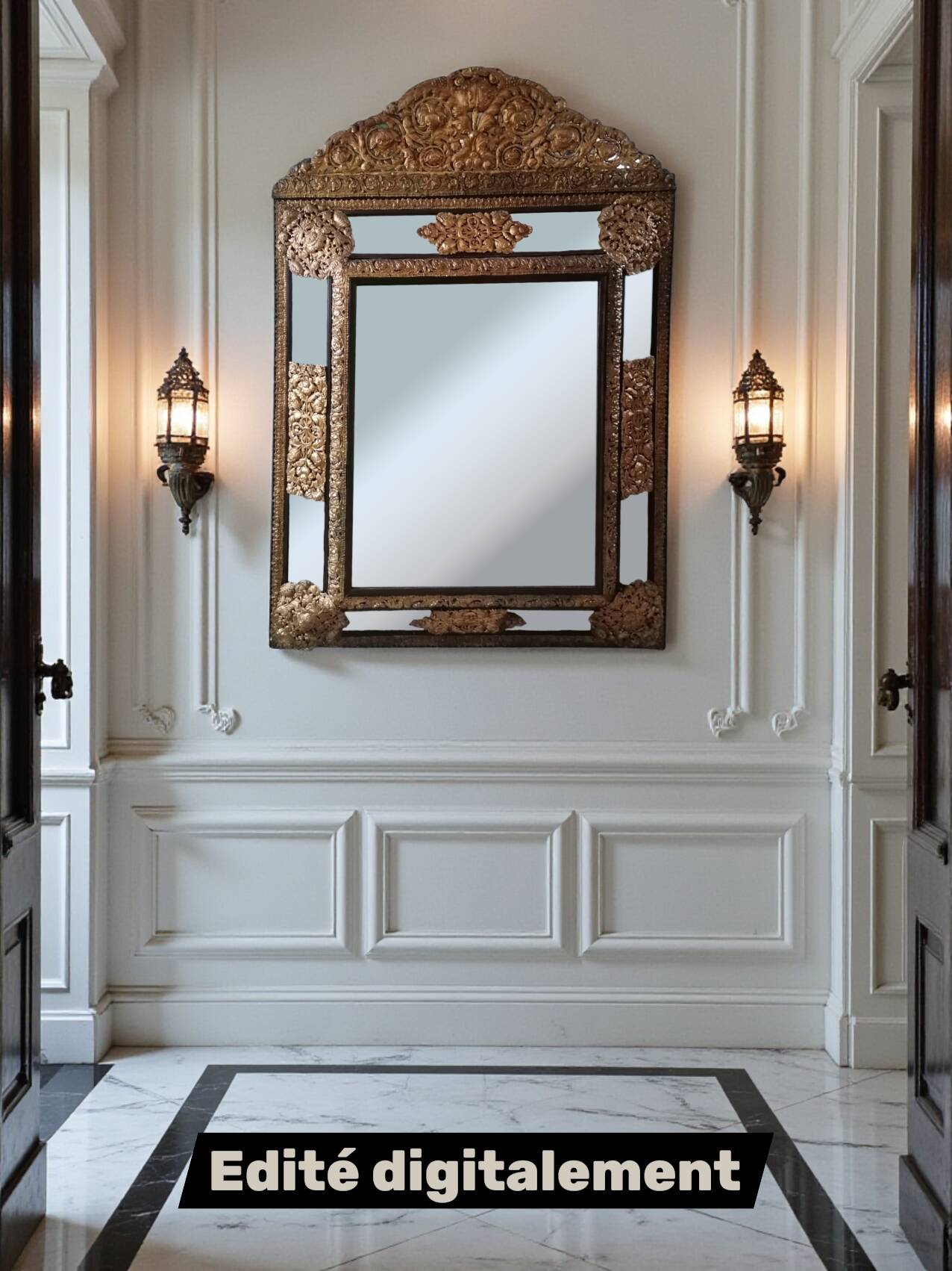 Napoleon III / Victorian style mirror with enclosed panels - Large format.