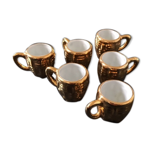 Lot de 6 mini mugs en porcelaine dorée