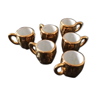 Lot of 6 mini mugs in gilded porcelain