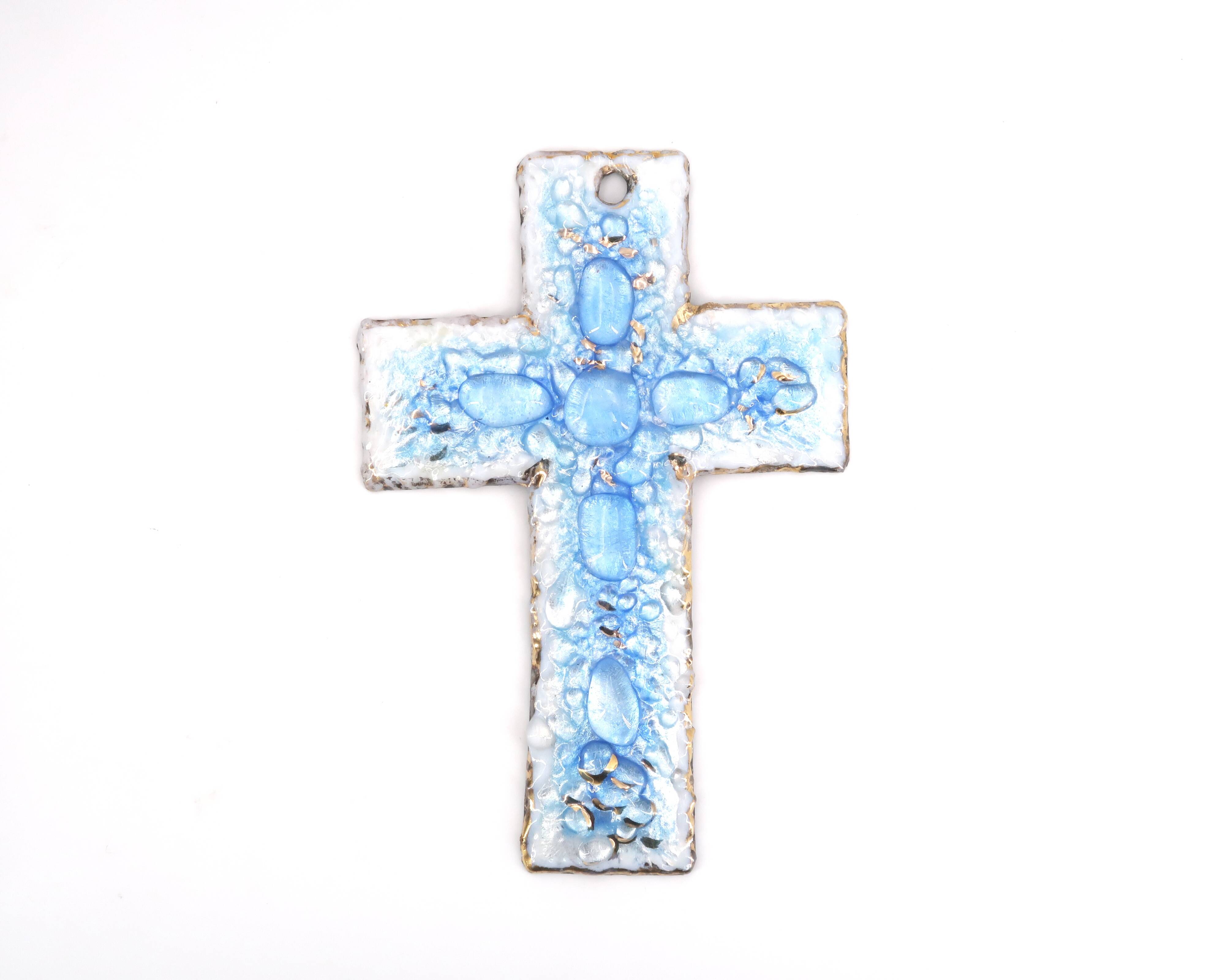 Wall cross by Louise Arnaud, Limoges art enamels, 1970s