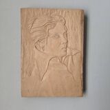 Handcrafted wall sculpture portrait of a woman from the 60s, handcrafted frame