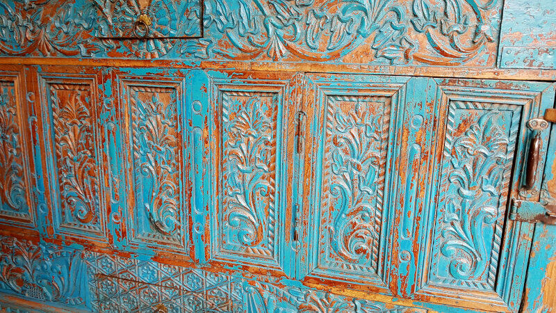 Damchaya Chest Blue Original Piece Old Teak with Secrets 150x108x65cm